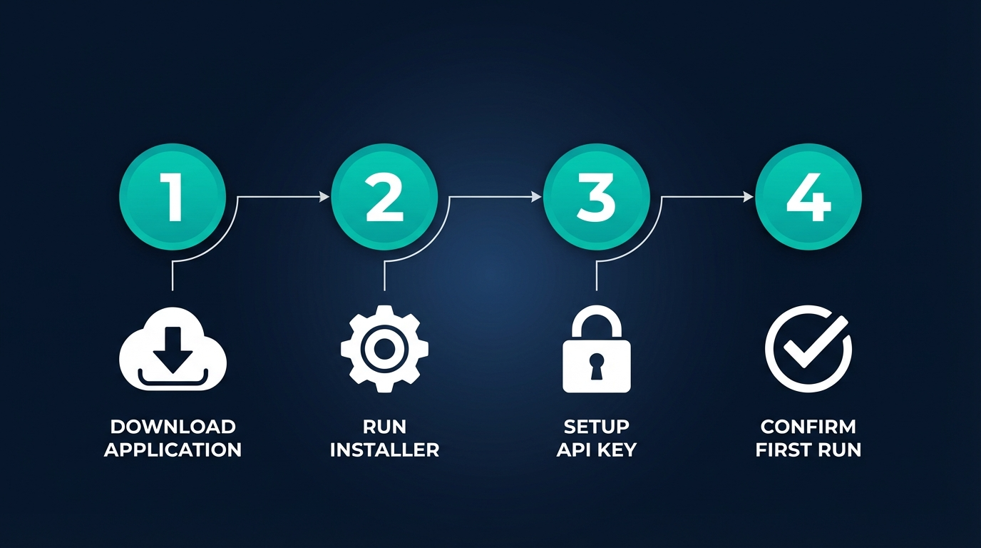 오픈클로 설치 방법 단계별 가이드 인포그래픽 — 초보자를 위한 설치형 AI 비서 셋업 4단계 과정