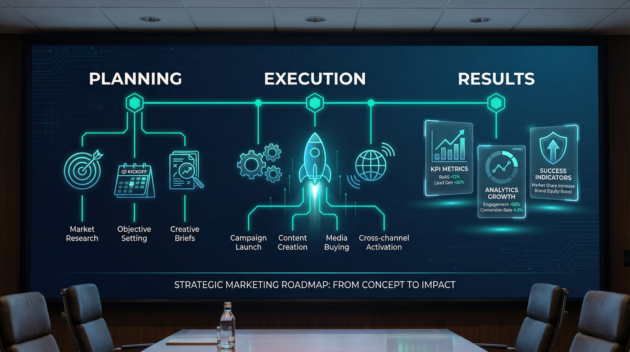 원플랜마케팅 AI 마케팅 캠페인 3단계 전략 로드맵 — 사전준비 실행 성과달성 프로세스