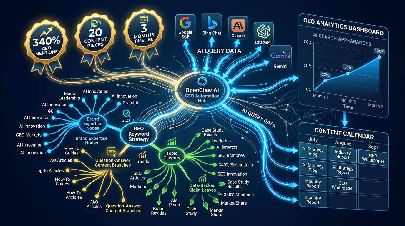 오픈클로 GEO 키워드 리서치 자동화 활용 사례 — AI 검색 노출 340% 증가 결과
