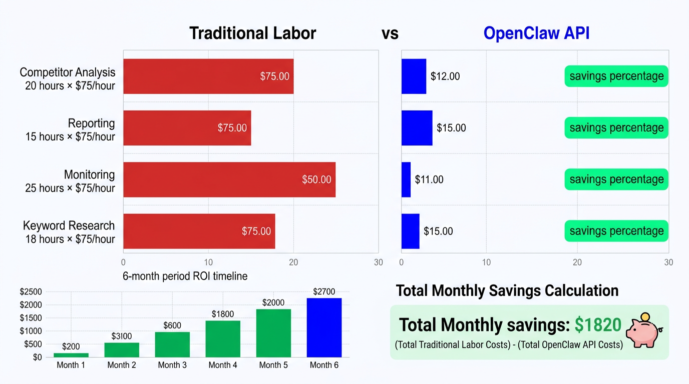오픈클로 API 비용 vs 기존 인건비 비용 비교 차트 — ROI 및 예산 효율 분석