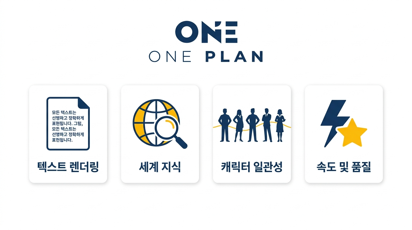 나노바나나 2 핵심 기능 4가지 인포그래픽 - 텍스트 렌더링, 세계 지식, 캐릭터 일관성, 속도+품질