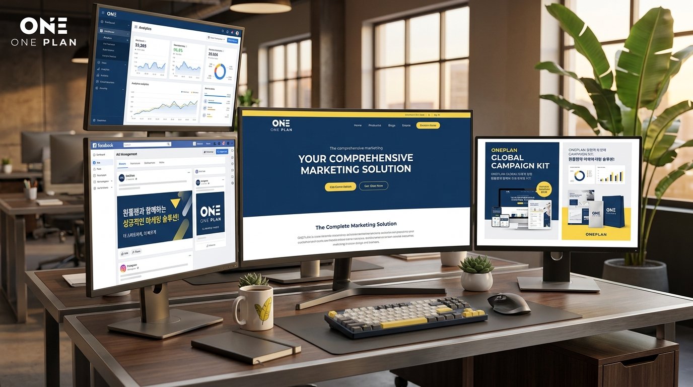 ONEPLAN 로고가 적용된 나노바나나 2 AI 이미지 생성 인터페이스, 딥 오션 블루(#13355D) 브랜딩