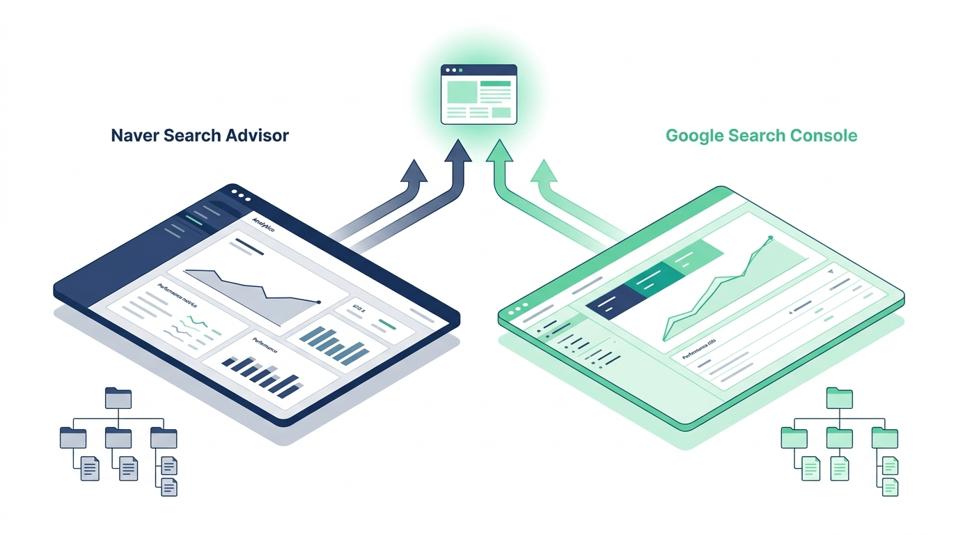 좌측에 감소하는 동전 더미와 하향 화살표로 표현된 유료 트래픽, 우측에 성장하는 나무와 상향 화살표로 표현된 유기적 트래픽을 보여주는 분할 화면 플랫 일러스트레이션