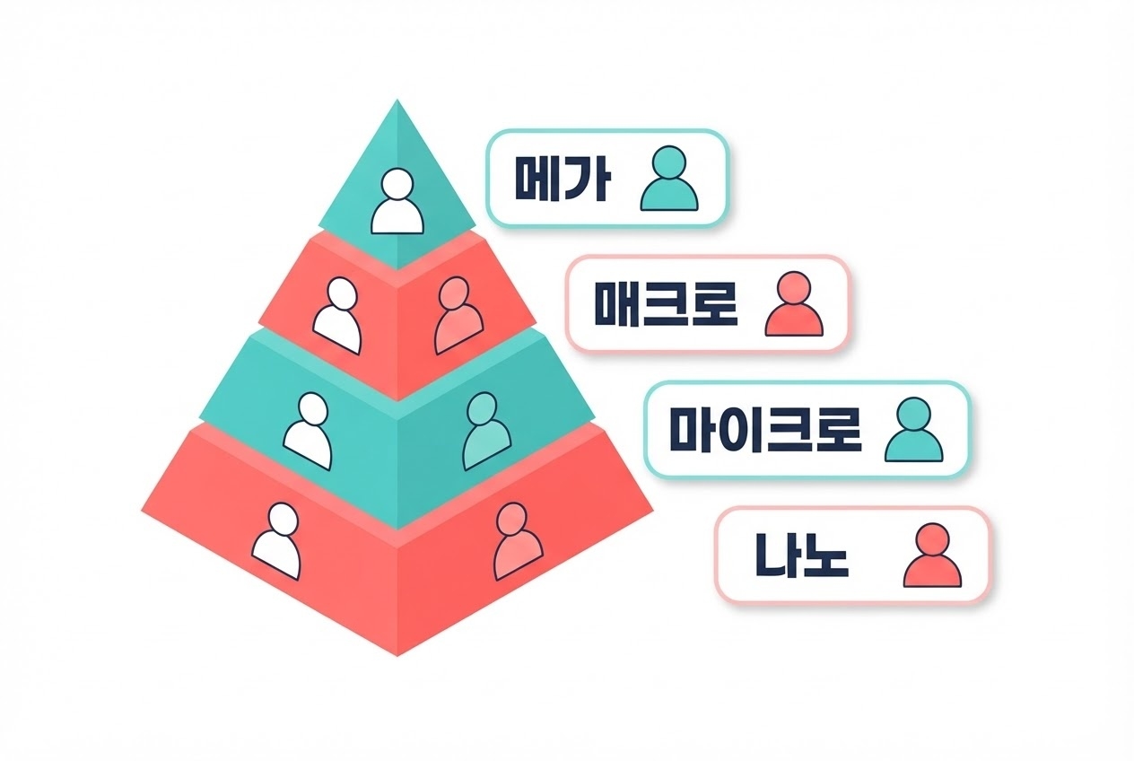 인플루언서 마케팅 유형별 분류 나노 마이크로 매크로 메가 피라미드 계층 인포그래픽 원플랜마케팅